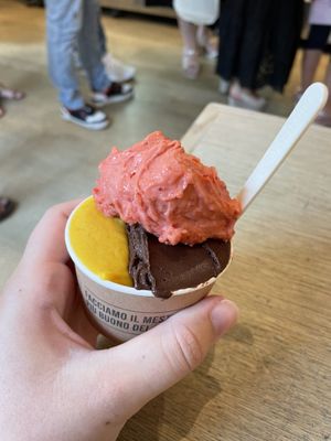 Mango, dark chocolate and strawberry   at Gelateria La Romana in Rome