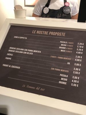Prices at Gelateria La Romana in Rome
