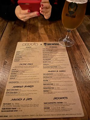 Menu at Biff's x Brewdog - Dalston in North London