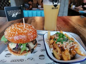 Truffle burger and side poutine at Biff's x Brewdog - Dalston in North London