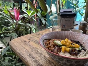 Table with ElCaribo Bowl in the foreground.  at Gypsea in Puerto Viejo De Talamanca