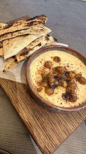 Chickpea Hummus and flat bread   at Harvest Kitchen in Tanunda