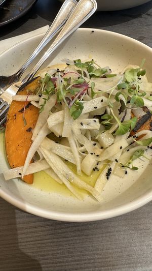 Kabocha pumpkin and roasted radish  at Harvest Kitchen in Tanunda