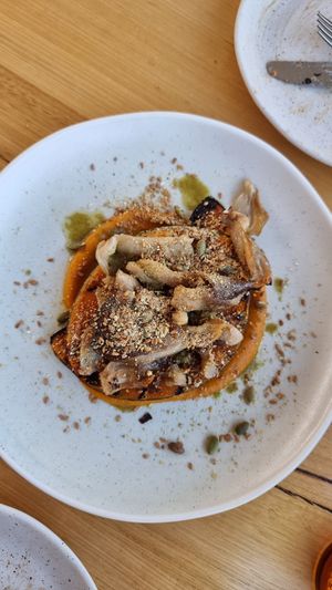 Pumpkin with oyster mushrooms at Harvest Kitchen in Tanunda