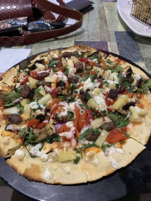 Epic vegan pizza! Vegan cheese was really good!  at Coolum Surf Club in Coolum Beach