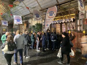 Waiting line in front of the restaurant at Gino e Toto Sorbillo in Naples