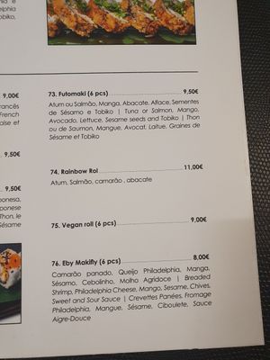 Menu at Sushimari in Funchal