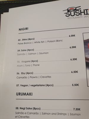 Menu at Sushimari in Funchal