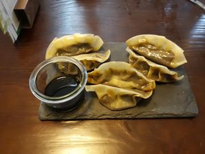 Gyozas or momos at Beary Green in Madrid