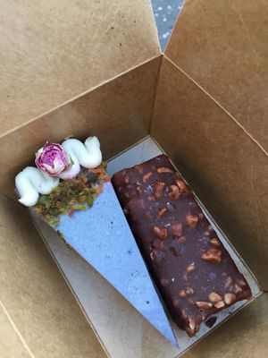 Blueberry cake and Sneakers bar at Rawnchy in Glasgow