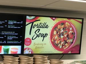 Soup vegetarian not sure if it’s Vegan at IAH - freshii - TB in Houston