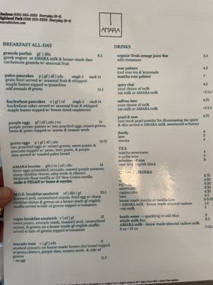 Menu  at Amara Kitchen in Los Angeles