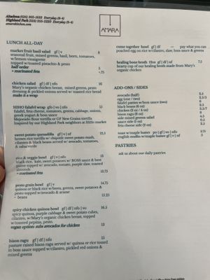 Menu  at Amara Kitchen in Los Angeles