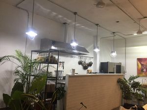 Nice open kitchen.   at Once Once Cocina Compasion in Mazatlan