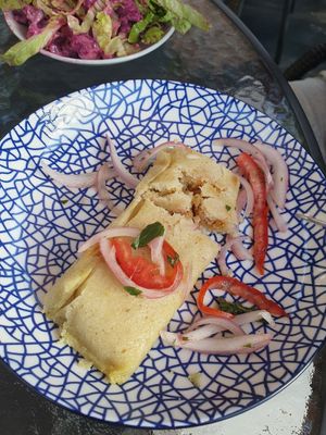 Tamal arequepeño, with quinoa and I think seitan at Prana Vegan in Arequipa
