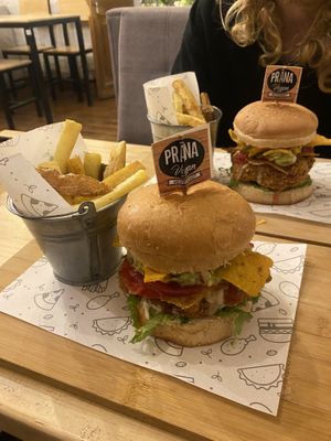 Texas veg chicken burger  at Prana Vegan in Arequipa