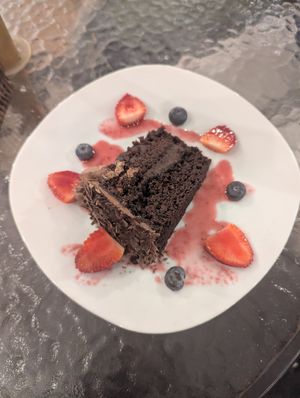 Chocolate cake (12 soles) at Prana Vegan in Arequipa