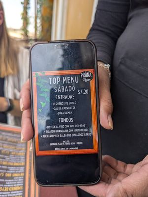 Saturday menu del dia at Prana Vegan in Arequipa