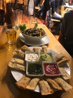 Starters, taqueños and veggie papas  at Prana Vegan in Arequipa