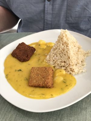 Main course from the 3-course-daily-menue, really tasty, 10 Soles for the menue . at Prana Vegan in Arequipa