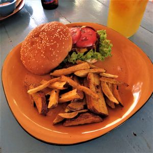 Lentil curried Burger  at Casa del Ritmo in Santa Marta