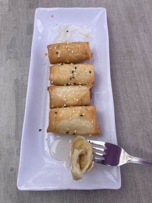 Fried banana with agave for dessert 😋🍌 #Veganuary at Plumeria in Encinitas