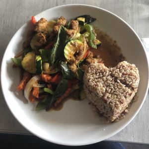 Spicy basil with chicken  at Plumeria in Encinitas