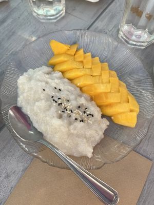 Mango sticky rice  at Plumeria in Encinitas