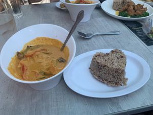 Red curry and rice   at Plumeria in Encinitas
