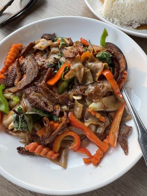 Spicy noodle with mock duck  at Plumeria in Encinitas