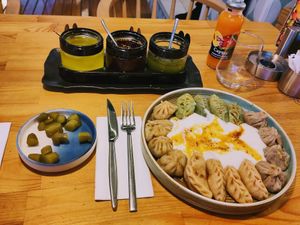Mantı with sauces at Mr.Dumpling in Istanbul