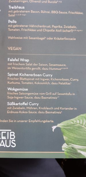 Speisekarte at Treibhaus in Hannover