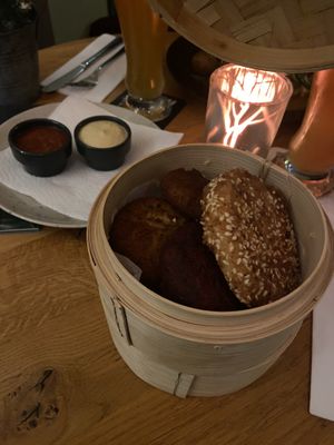 The “vegan basket” for 17 euros. Literally a basket with only deep fried snacks, so would not really call this a meal. Would be better as a side/starter to share (but smaller). at Treibhaus in Hannover
