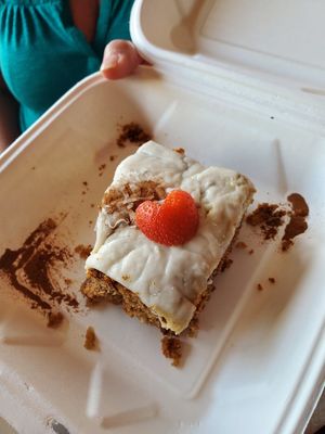Vegan carrot cake (to go because we were too stuffed after our delicious dinners!) at Cafe Berlin in San Juan
