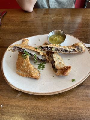 Black bean empanadas with house made salsa   at Cafe Berlin in San Juan