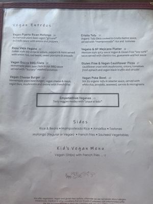 Vegan menu   at Cafe Berlin in San Juan