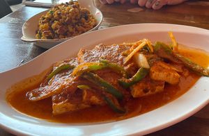 Criollo tofu with arroz mamposteao!  at Cafe Berlin in San Juan