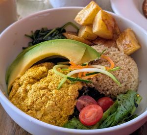 Scrambled tofu breakfast bowl at Cafe Berlin in San Juan