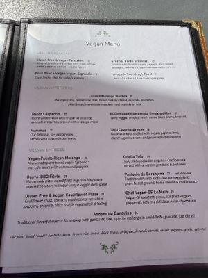 Dedicated Vegan Menu  at Cafe Berlin in San Juan