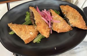 plant based homemade empanadillas!  at Cafe Berlin in San Juan