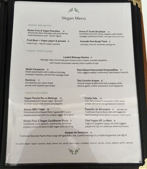 vegan menu!  at Cafe Berlin in San Juan