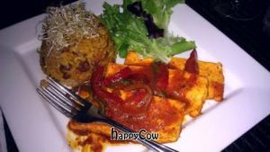 Criollo Tofu with Mamposteao Rice at Cafe Berlin in San Juan