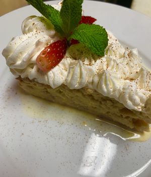 Vegan “Tres Leches” Cake
Secret Owner Recipe:)
With coconut, almond and soy milk, served with coconut frosting on top! at Cafe Berlin in San Juan