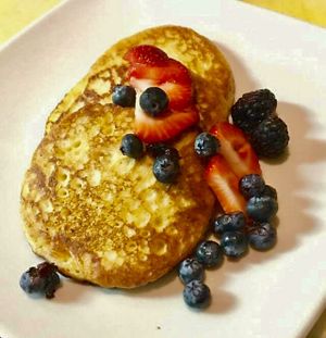 Gluten free & Vegan Banana Pancakes
Served with fresh berries! at Cafe Berlin in San Juan