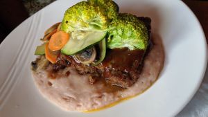 Vegan loaf with mashed malanga & veggies at Cafe Berlin in San Juan