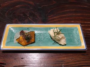 Mashed Potato and Dengaku vegetables at Uka Shokudo in Teshima