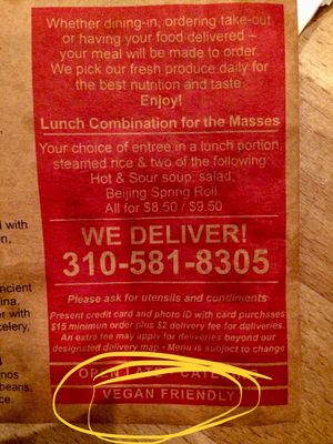 vegan friendly menu at Mao's Kitchen in Venice