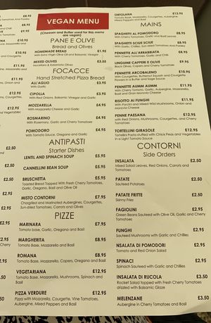 Vegan menu  at Posillipo - Faversham in Faversham