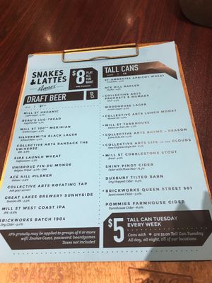 Menu at Snakes & Lattes - Bloor St in Toronto