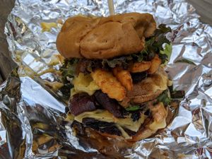 Beyond Animal smoked gouda gf bun. at Next Level Burger - Austin in Austin